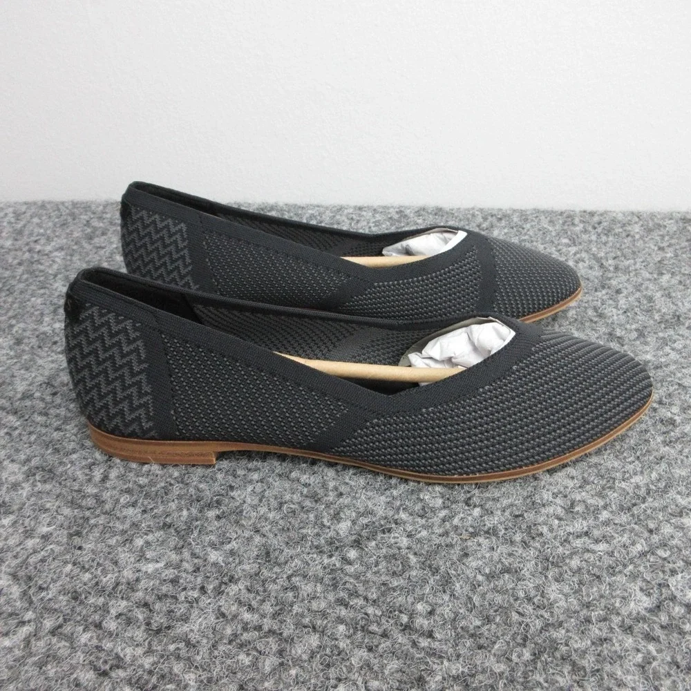 TOMS Shoes Womens Size 7.5 Black Jutti Neat Chevron Knit Pointed Flats REPREVE